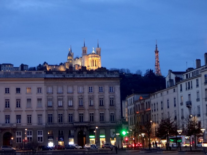 fourvière basilica lyon france seen from bellecour square at Lyon France